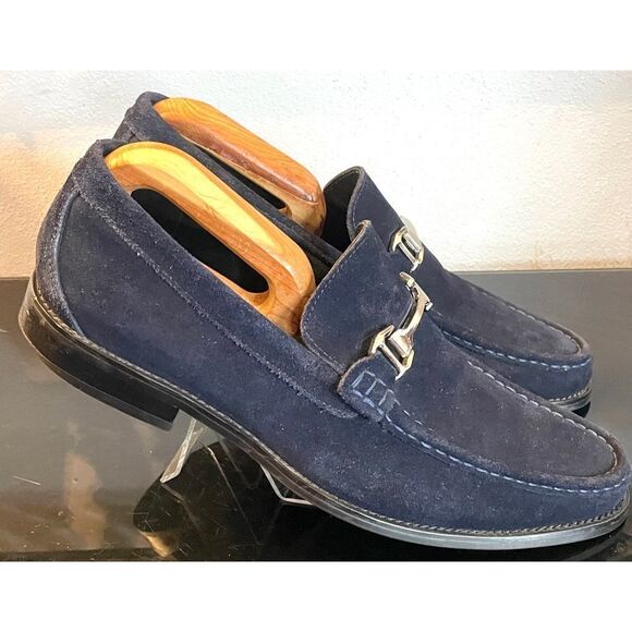 Stacy Adams Mens Casual Walking Shoes Blue Suede Horse Bit Loafers Dressy 10.5 M - Picture 4 of 10